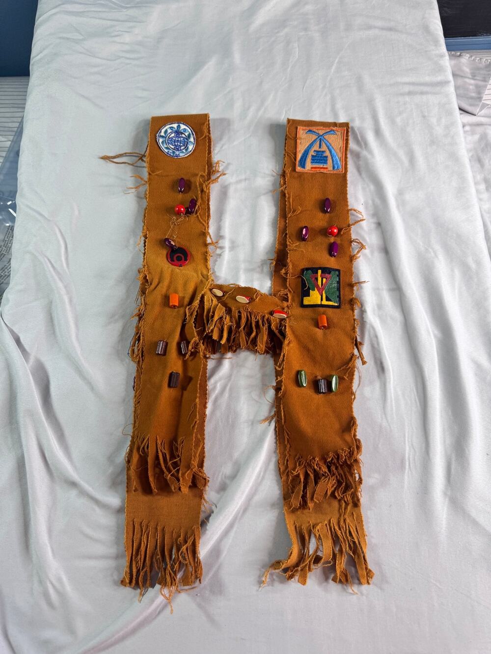 Vintage Handmade Fringed Beaded Vest Folk Art Camp Costume Embroidered Patches